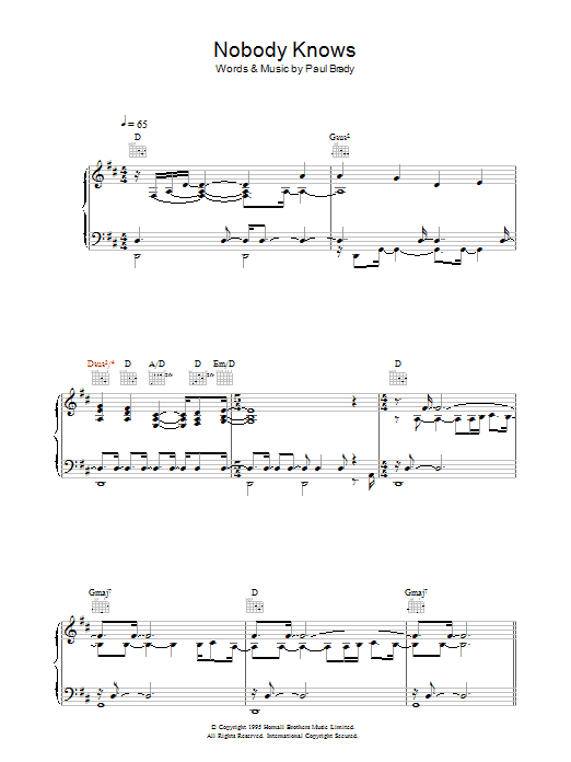 Paul Brady Nobody Knows Sheet Music
