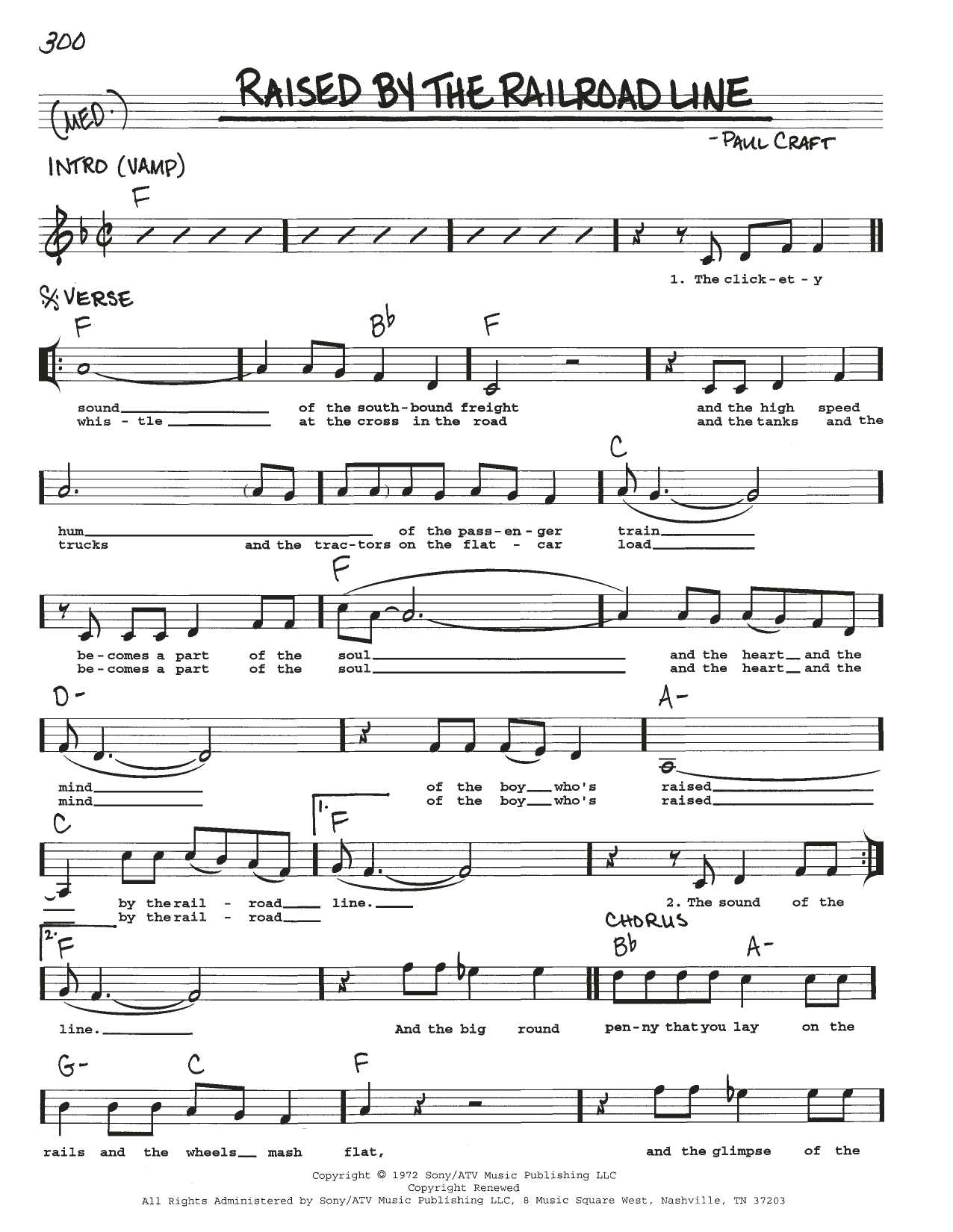 Paul Craft Raised By The Railroad Line Sheet Music
