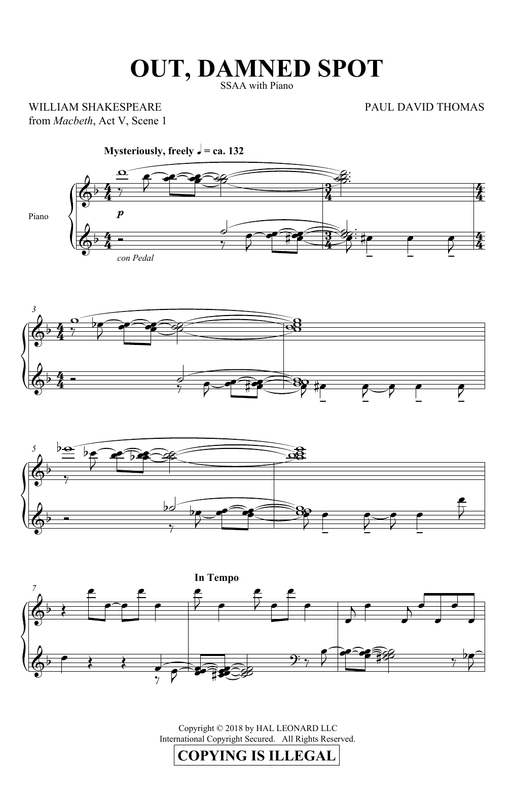 Paul David Thomas Out Damned Spot Sheet Music