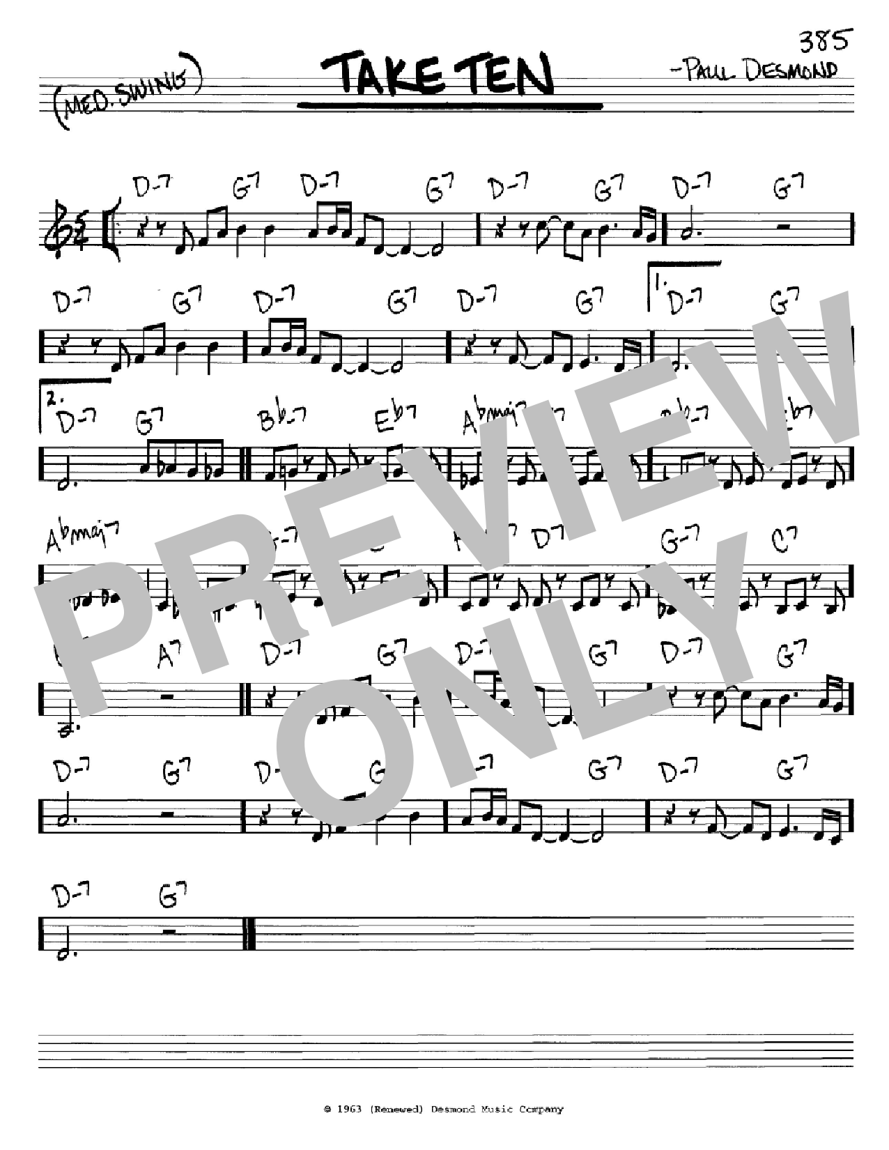 Paul Desmond Take Ten Sheet Music
