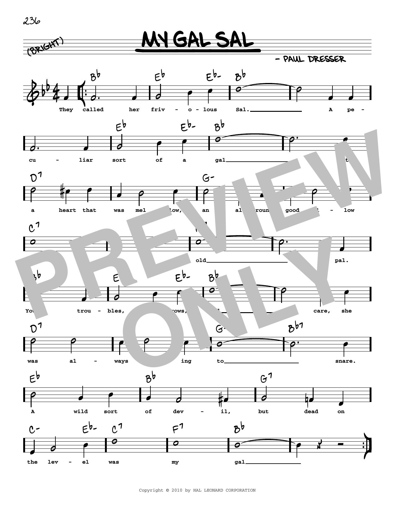 Paul Dresser My Gal Sal (arr. Robert Rawlins) Sheet Music