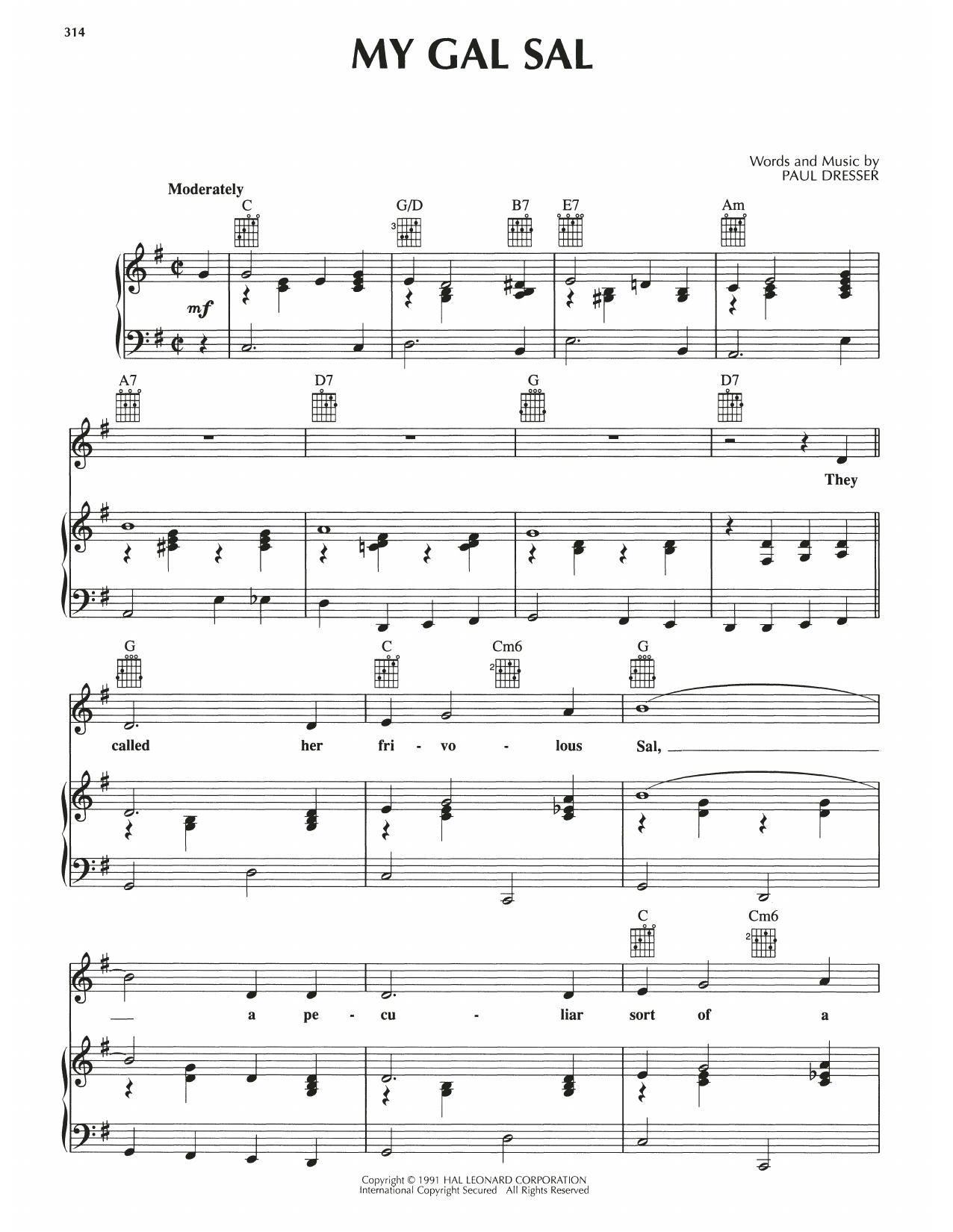 Paul Dresser My Gal Sal Sheet Music