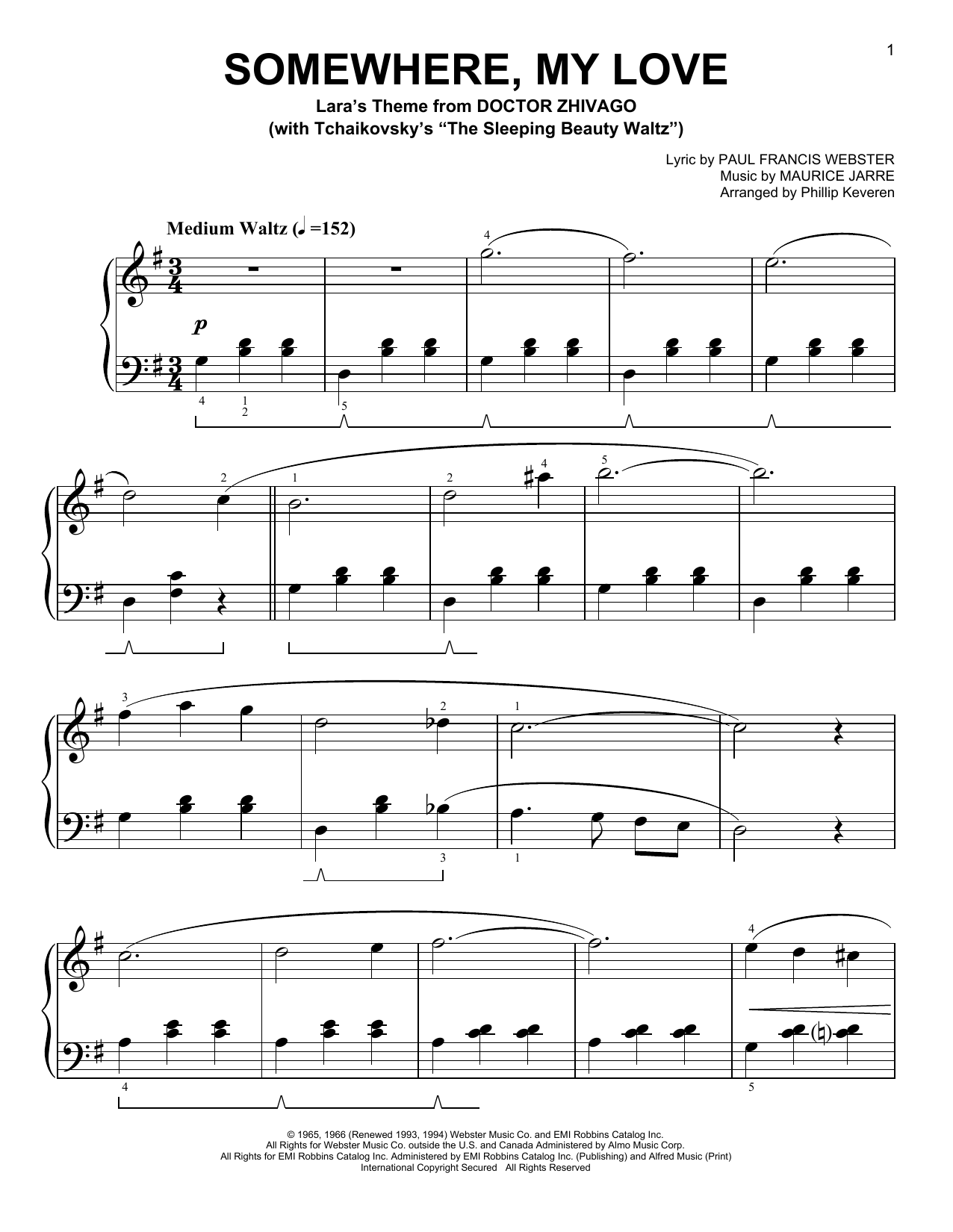 Paul Francis Webster Somewhere, My Love [Classical version] (arr. Phillip Keveren) Sheet Music