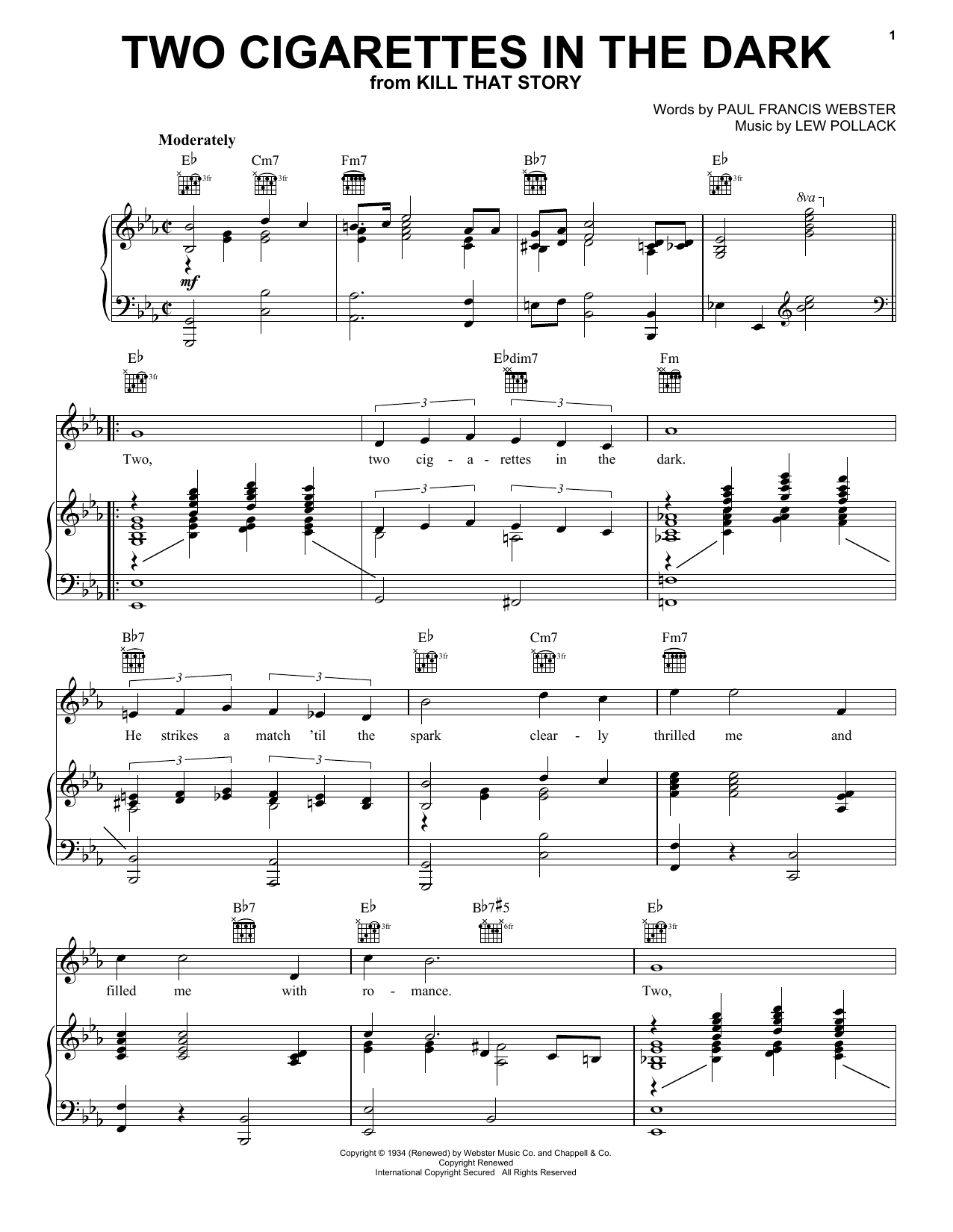 Paul Francis Webster Two Cigarettes In The Dark Sheet Music