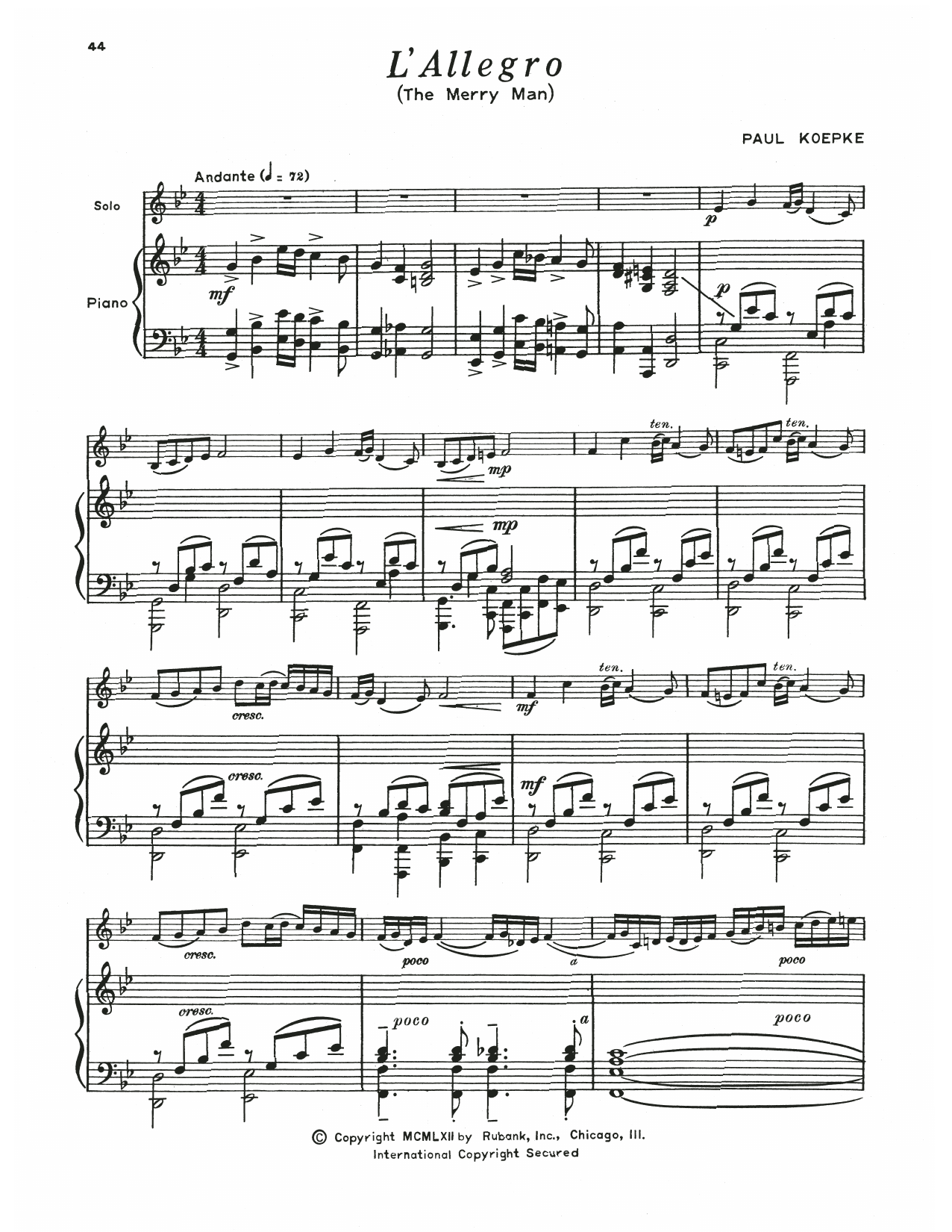 Paul Koepke L'allegro Sheet Music