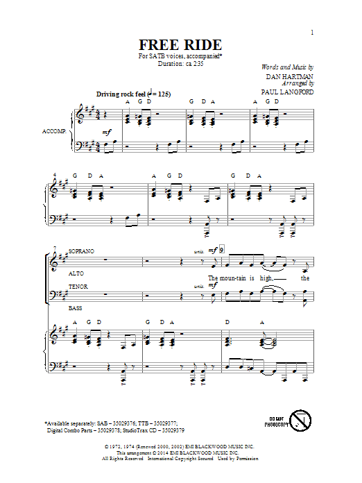 Paul Langford Free Ride Sheet Music