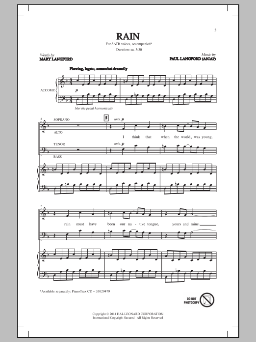 Paul Langford Rain Sheet Music