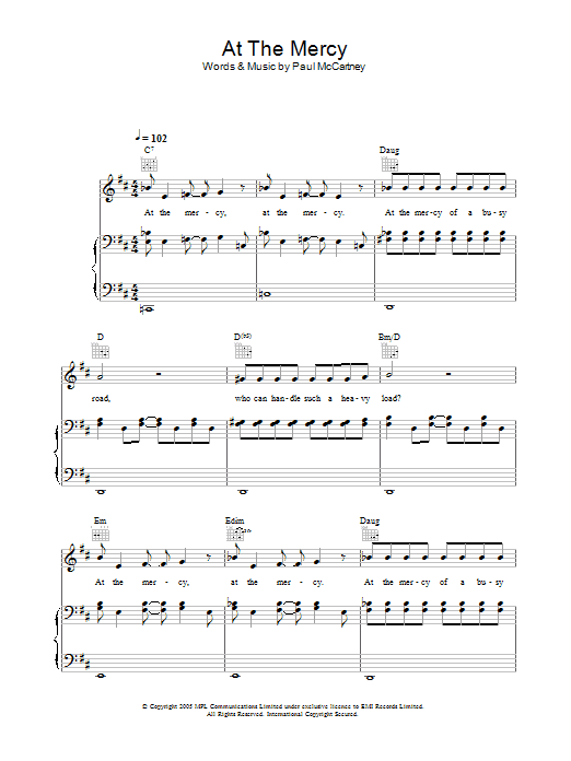 Paul McCartney At The Mercy Sheet Music