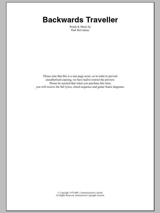 Paul McCartney Backwards Traveller Sheet Music
