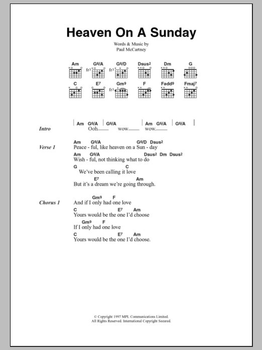 Paul McCartney Heaven On A Sunday Sheet Music