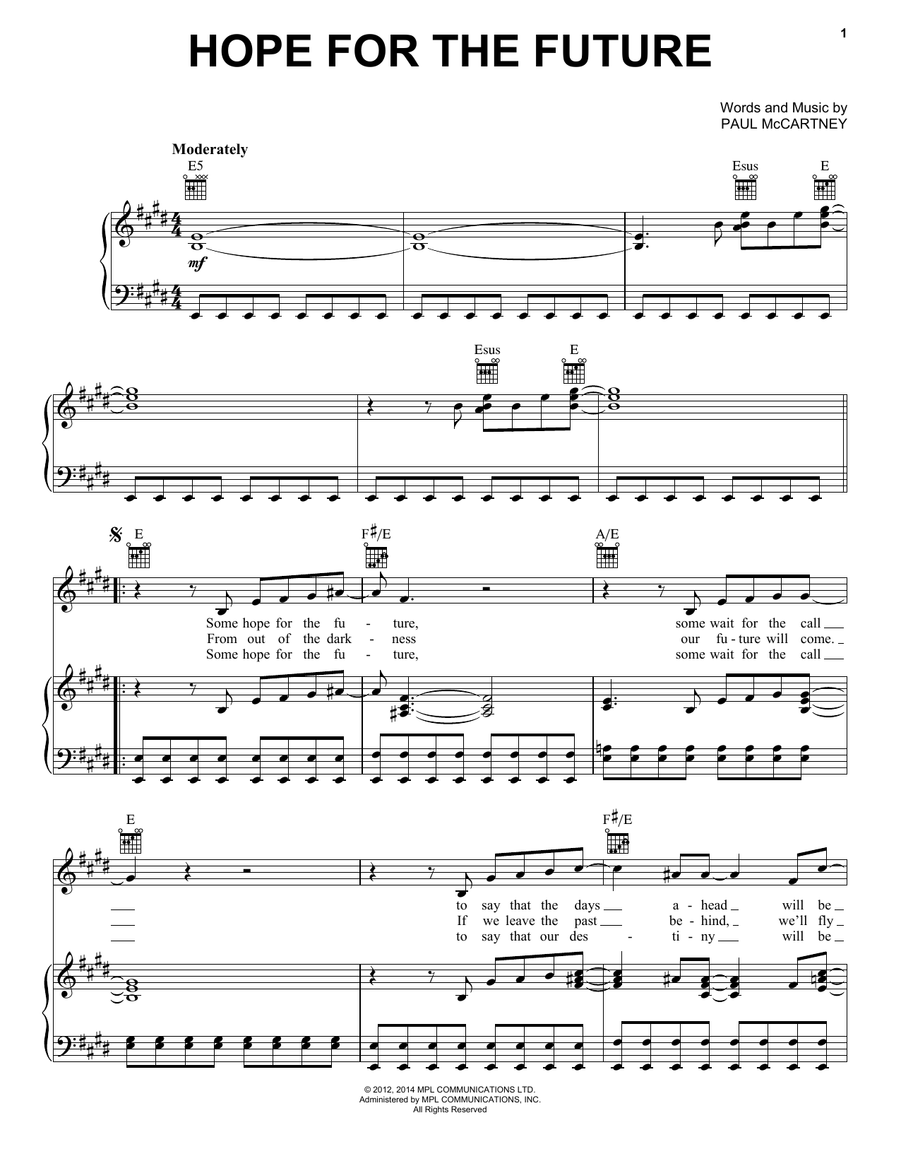 Paul McCartney Hope For The Future Sheet Music