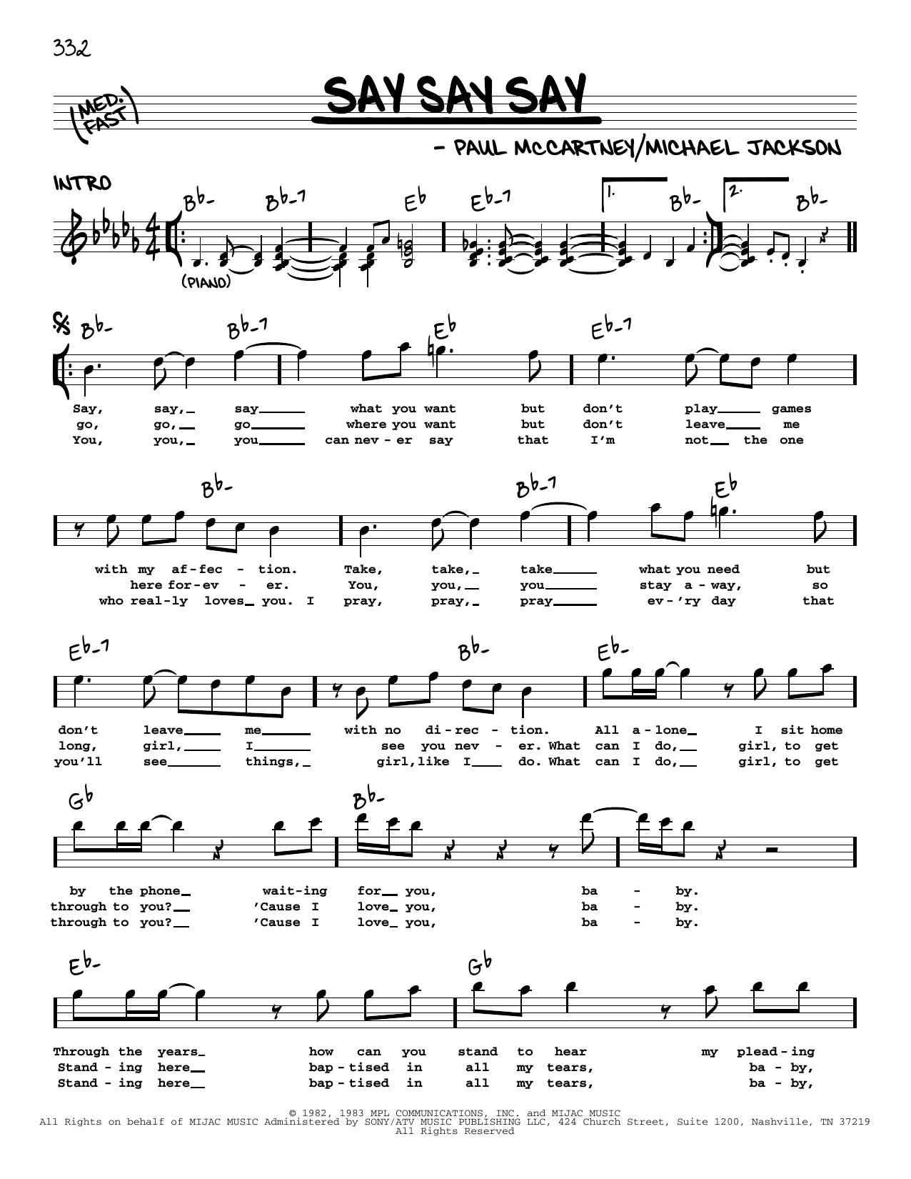Paul McCartney & Michael Jackson Say Say Say Sheet Music