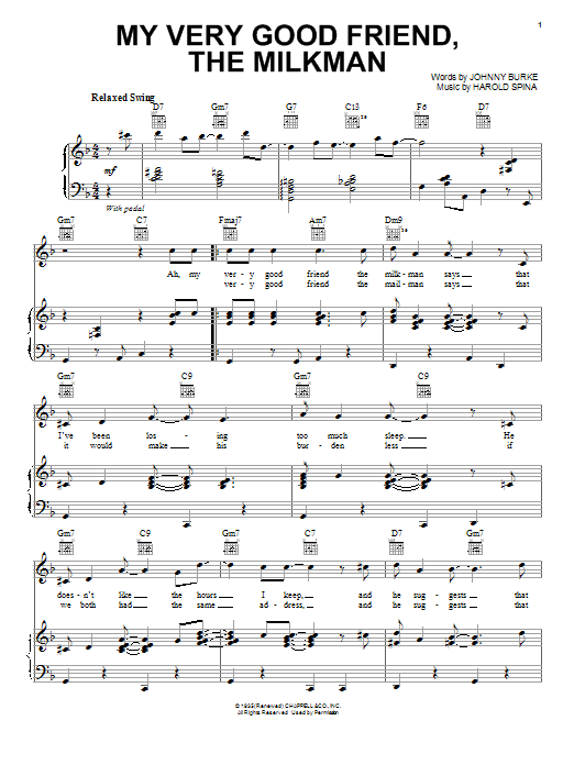 Paul McCartney My Very Good Friend, The Milkman Sheet Music