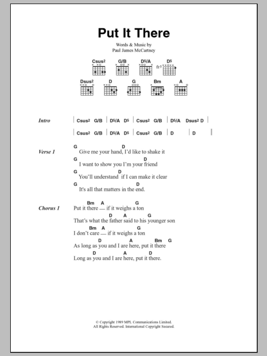 Paul McCartney Put It There Sheet Music