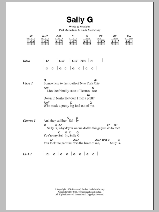 Paul McCartney & Wings Sally G Sheet Music