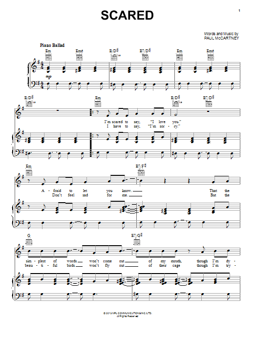 Paul McCartney Scared Sheet Music