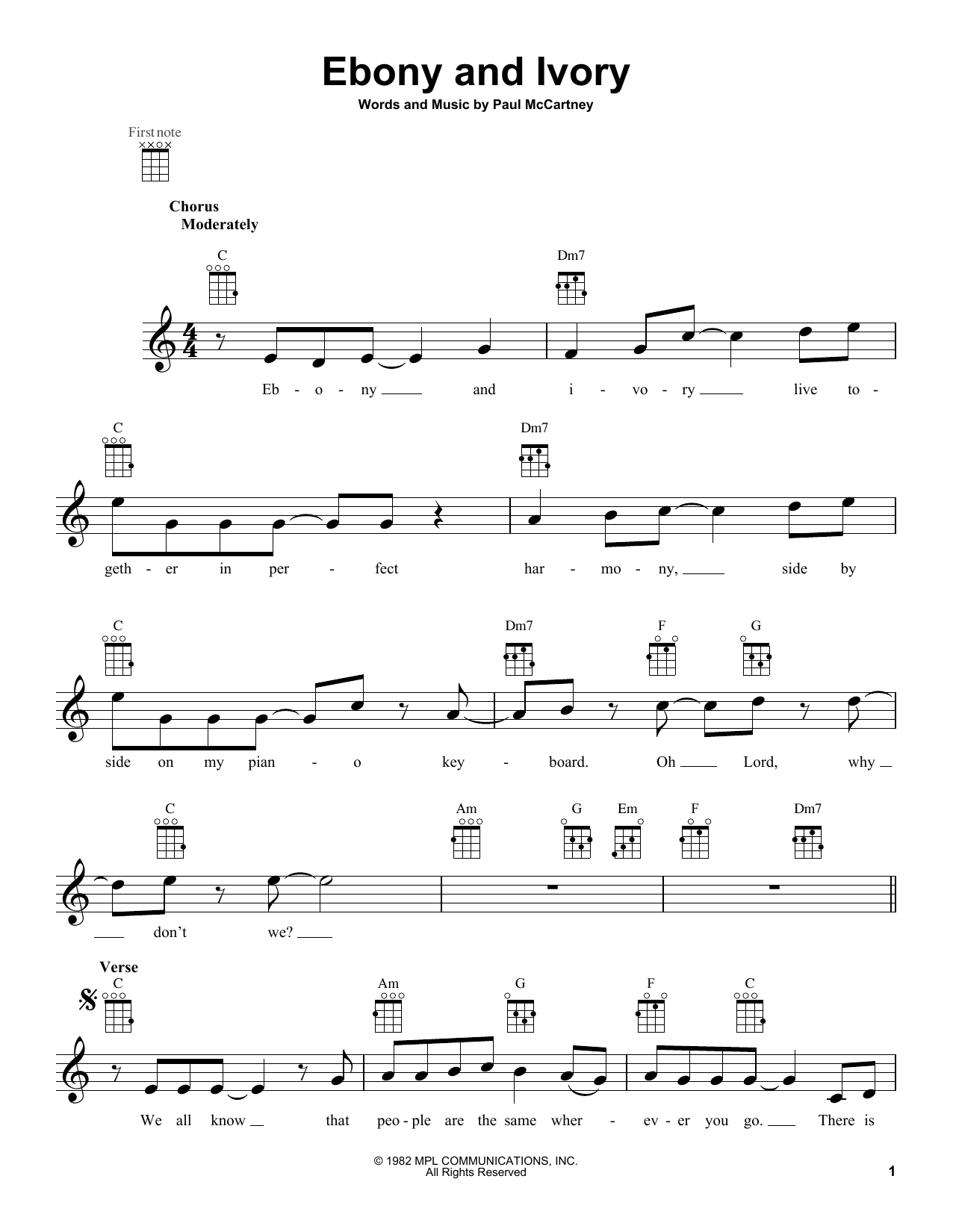 Paul McCartney & Stevie Wonder Ebony And Ivory Sheet Music