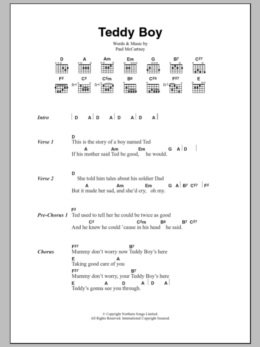 Paul McCartney Teddy Boy Sheet Music