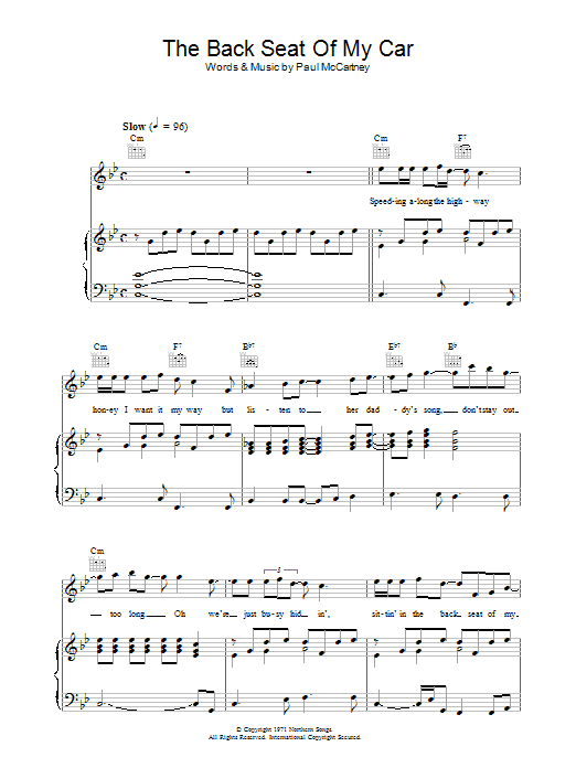 Paul McCartney The Back Seat Of My Car Sheet Music
