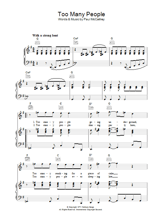 Paul McCartney Too Many People Sheet Music