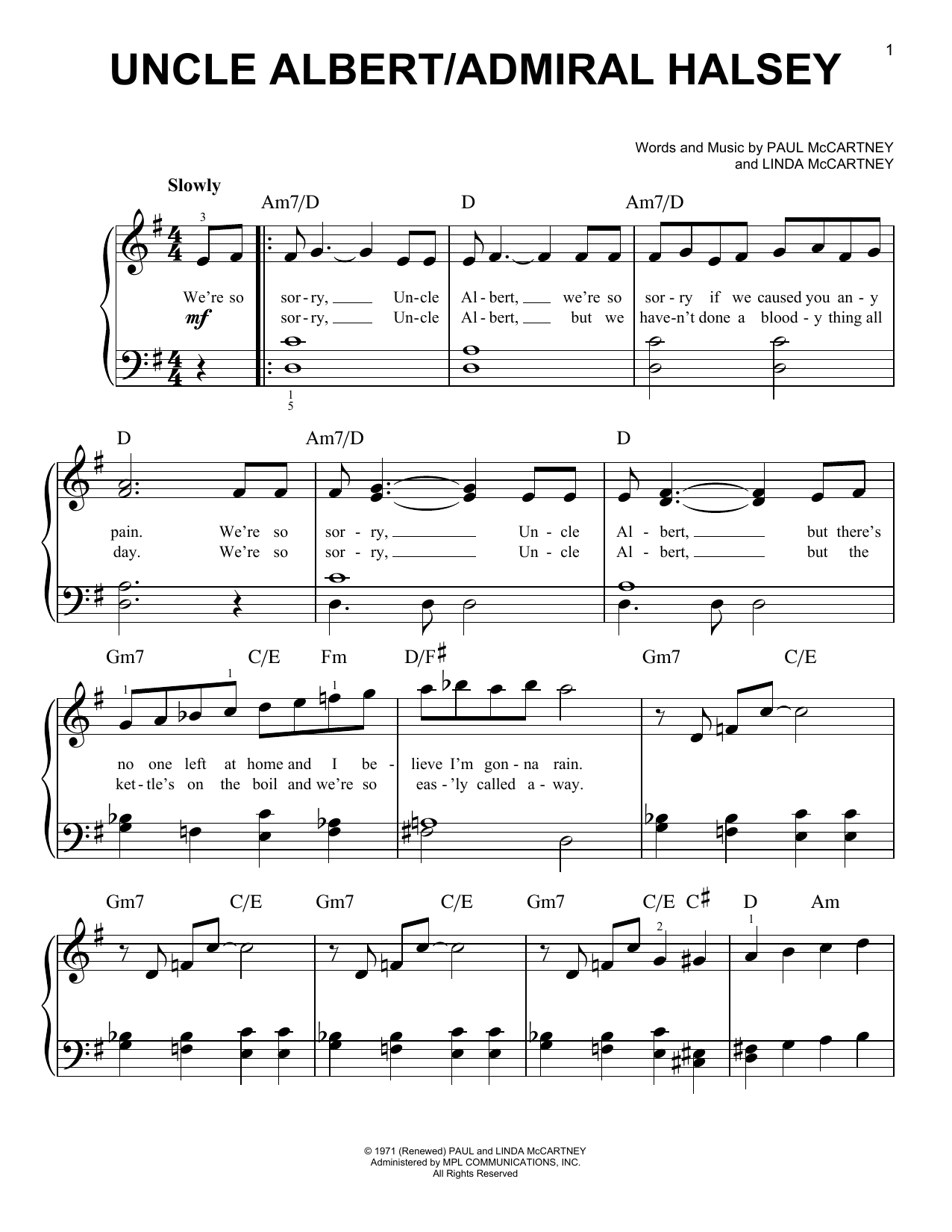 Paul McCartney Uncle Albert/Admiral Halsey Sheet Music