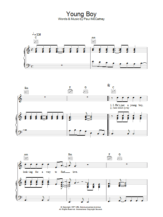 Paul McCartney Young Boy Sheet Music