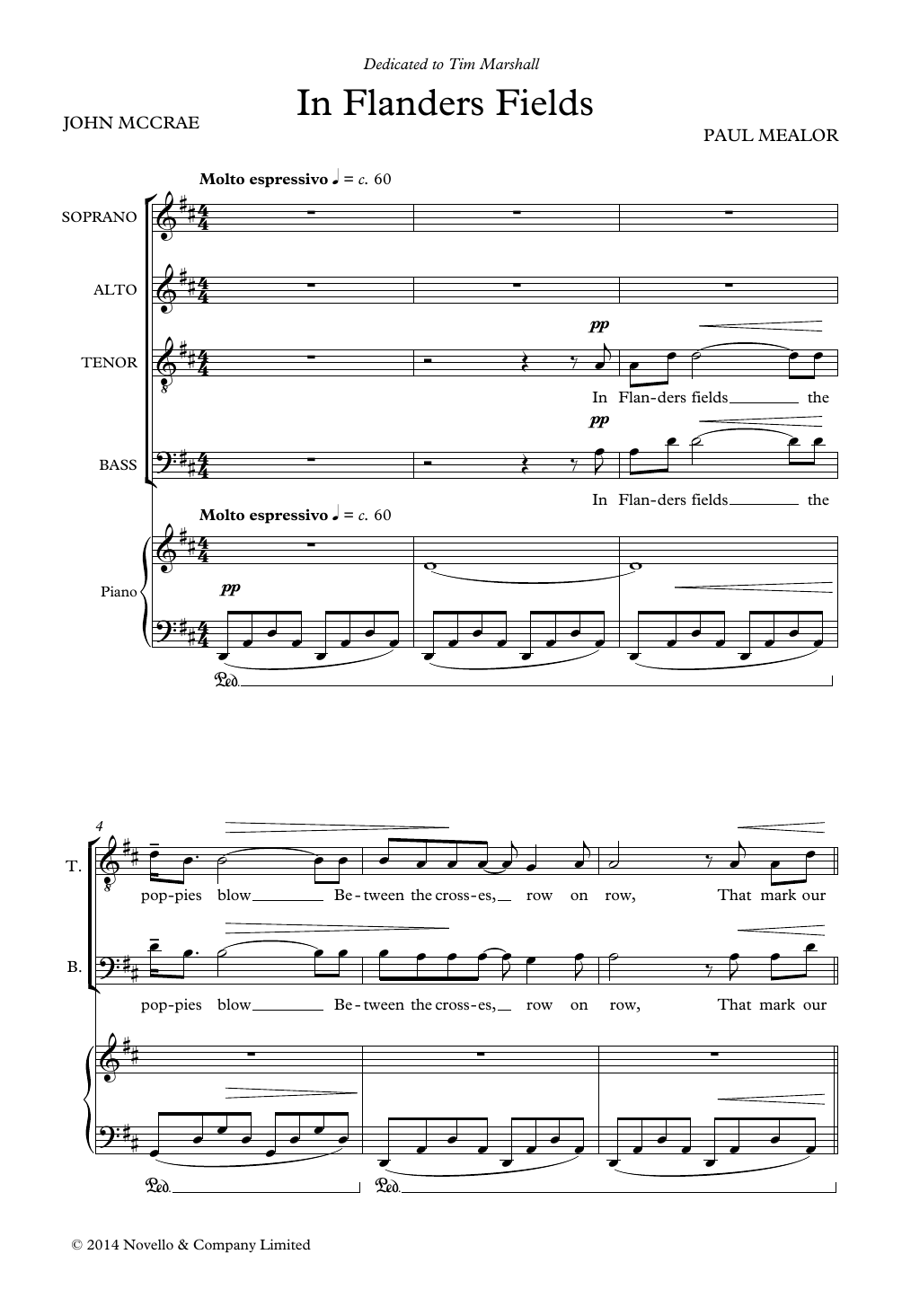 Paul Mealor In Flanders Fields Sheet Music