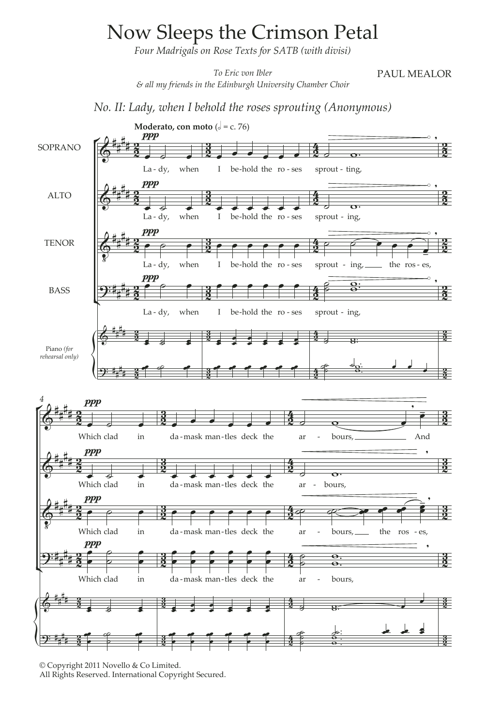 Paul Mealor Lady, When I Behold (from 'Four Madrigals on Rose Texts') Sheet Music