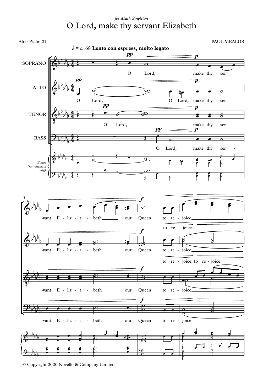 Paul Mealor O Lord, Make Thy Servant Elizabeth Sheet Music