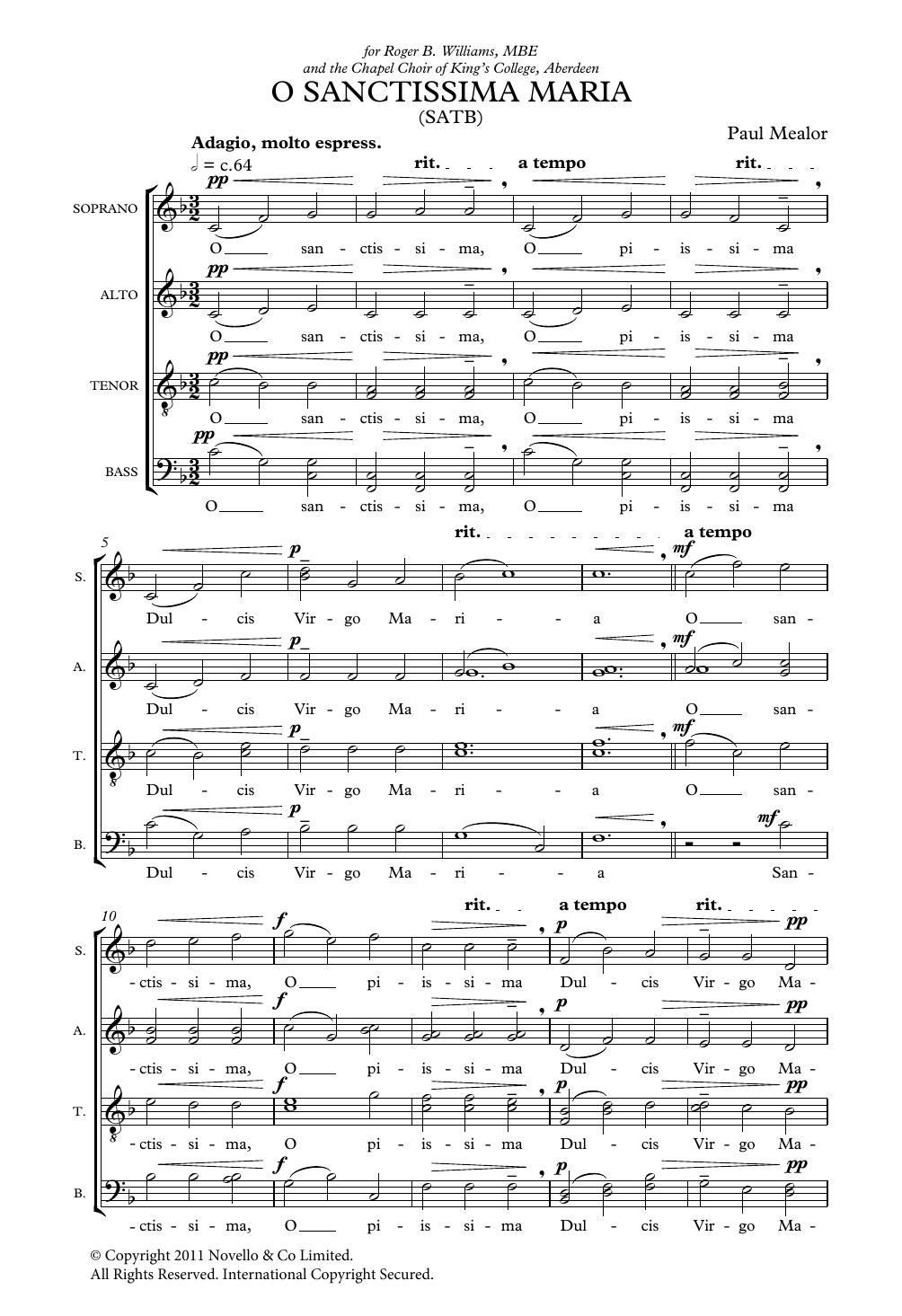 Paul Mealor O Sanctissima Maria Sheet Music