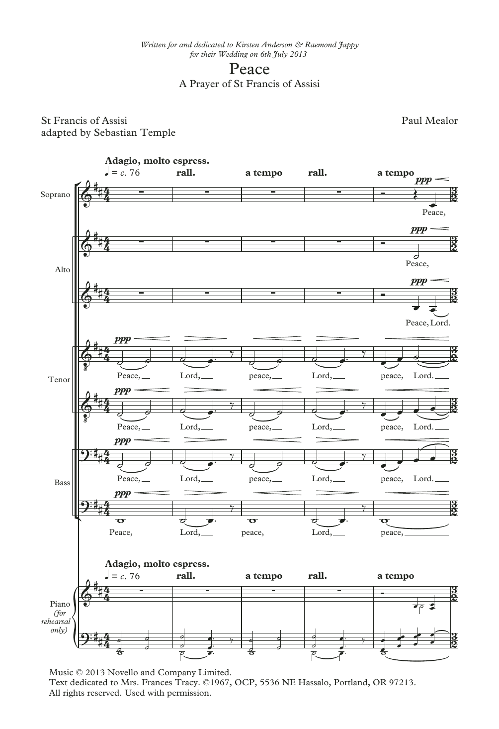 Paul Mealor Peace Sheet Music