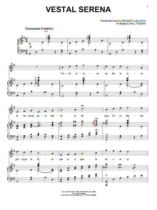 Paul Posnak Vestal Serena Sheet Music