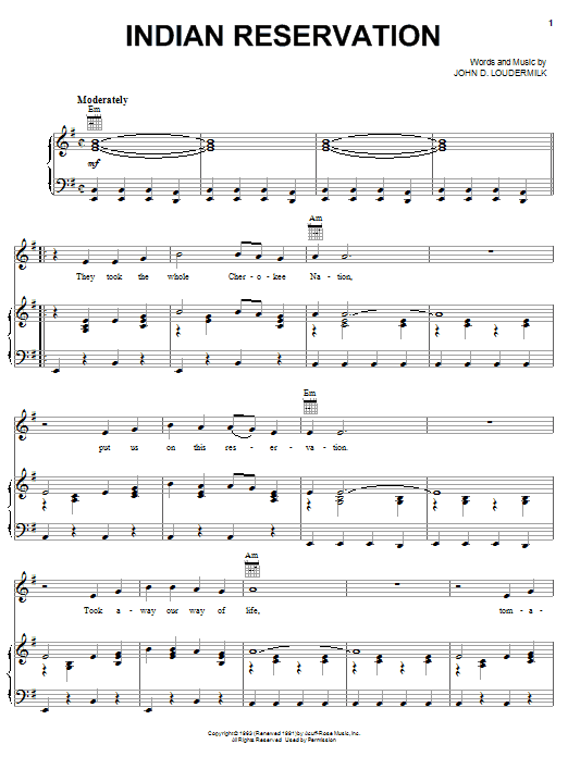 Paul Revere & The Raiders Indian Reservation Sheet Music