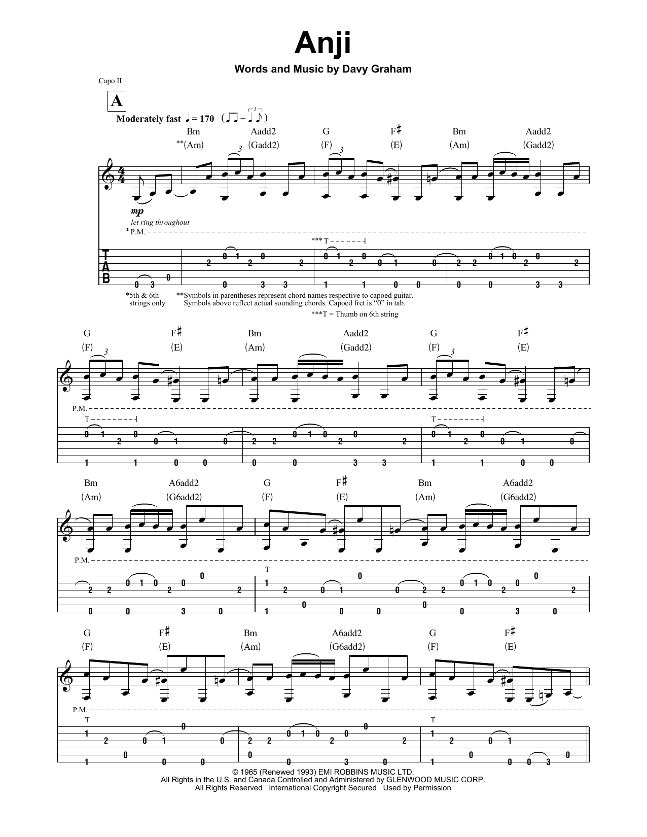 Paul Simon Anji Sheet Music