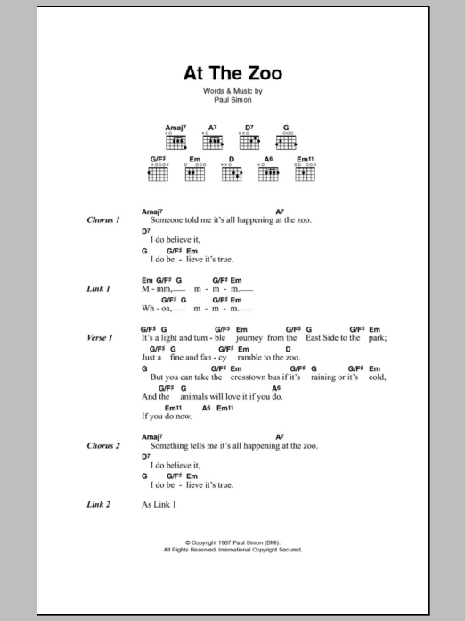 Simon & Garfunkel At The Zoo Sheet Music