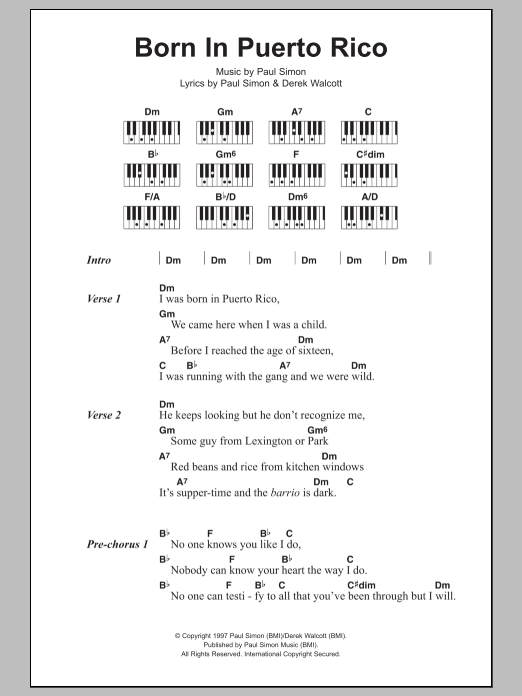 Paul Simon Born In Puerto Rico Sheet Music