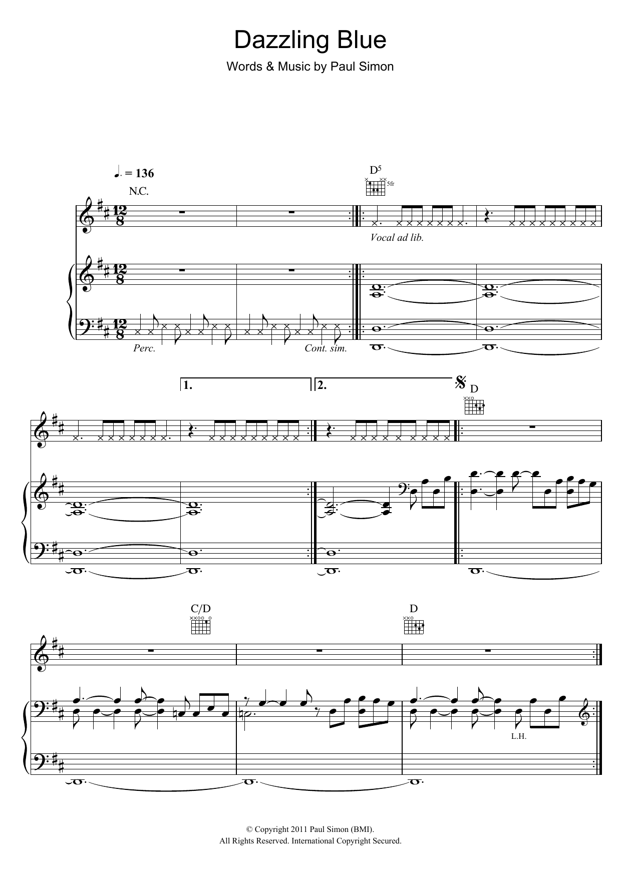 Paul Simon Dazzling Blue Sheet Music