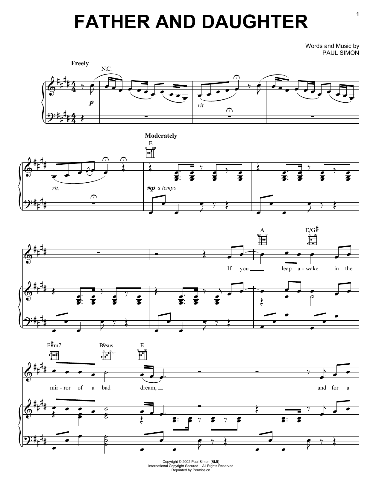 Paul Simon Father And Daughter Sheet Music