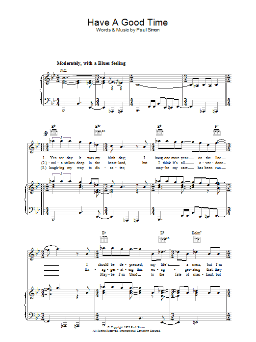 Paul Simon Have A Good Time Sheet Music