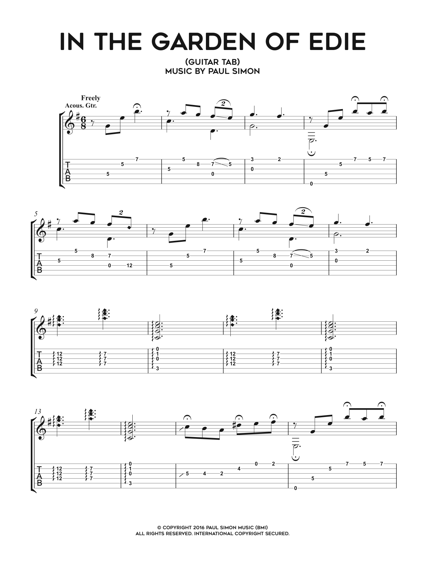 Paul Simon In The Garden Of Edie Sheet Music