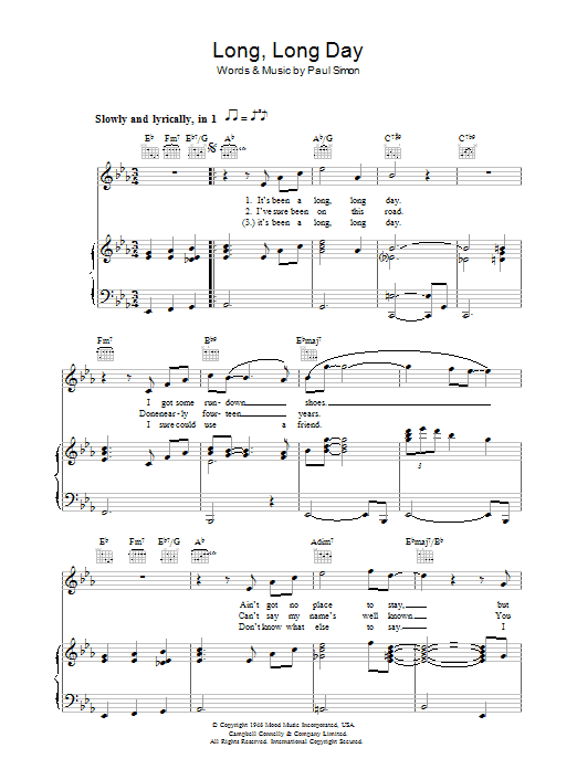 Paul Simon Long, Long Day Sheet Music