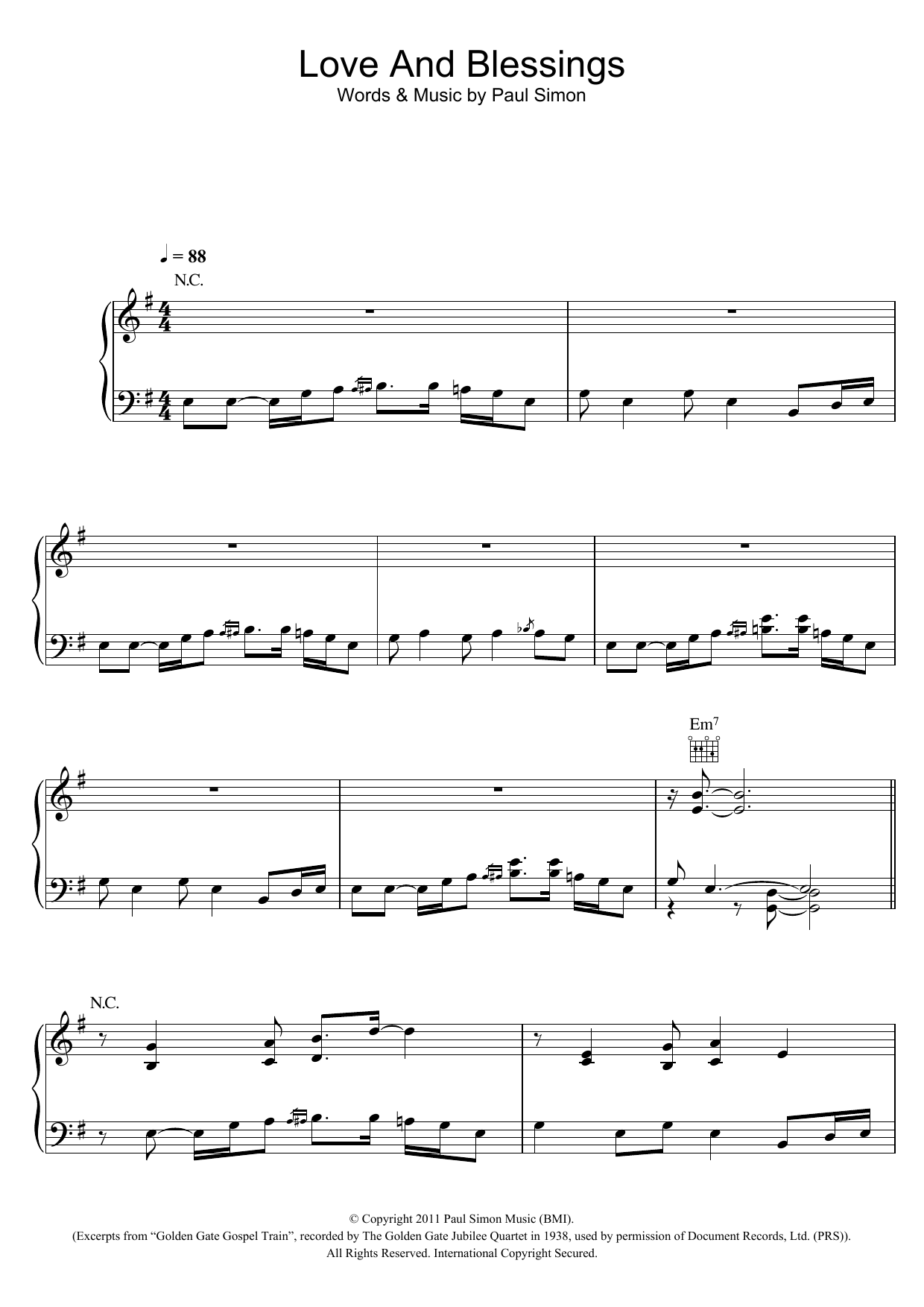 Paul Simon Love And Blessings Sheet Music