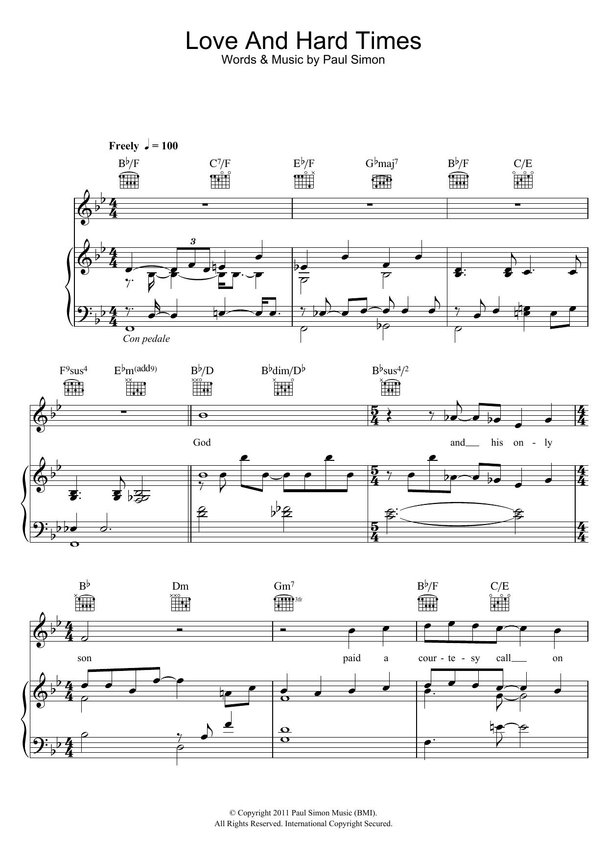 Paul Simon Love And Hard Times Sheet Music