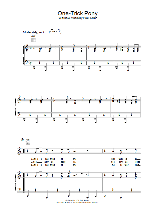 Paul Simon One-Trick Pony Sheet Music