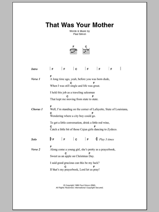 Paul Simon That Was Your Mother Sheet Music