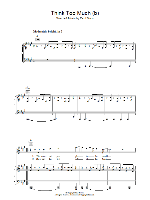 Paul Simon Think Too Much (b) Sheet Music