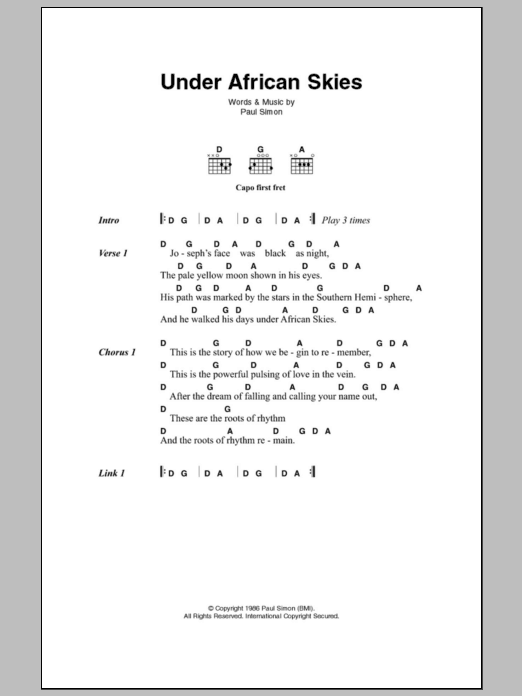 Paul Simon Under African Skies Sheet Music