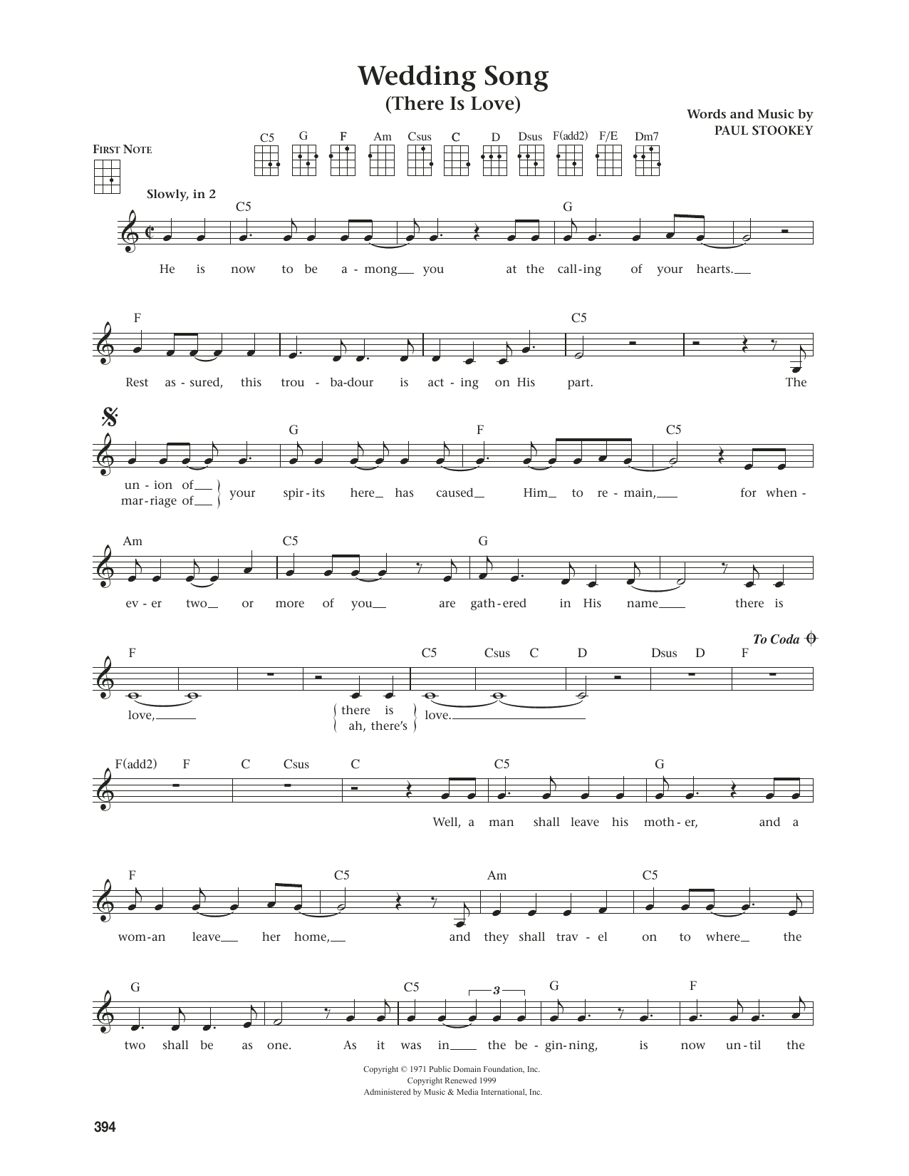 Paul Stookey Wedding Song (There Is Love) (from The Daily Ukulele) (arr. Jim Beloff) Sheet Music