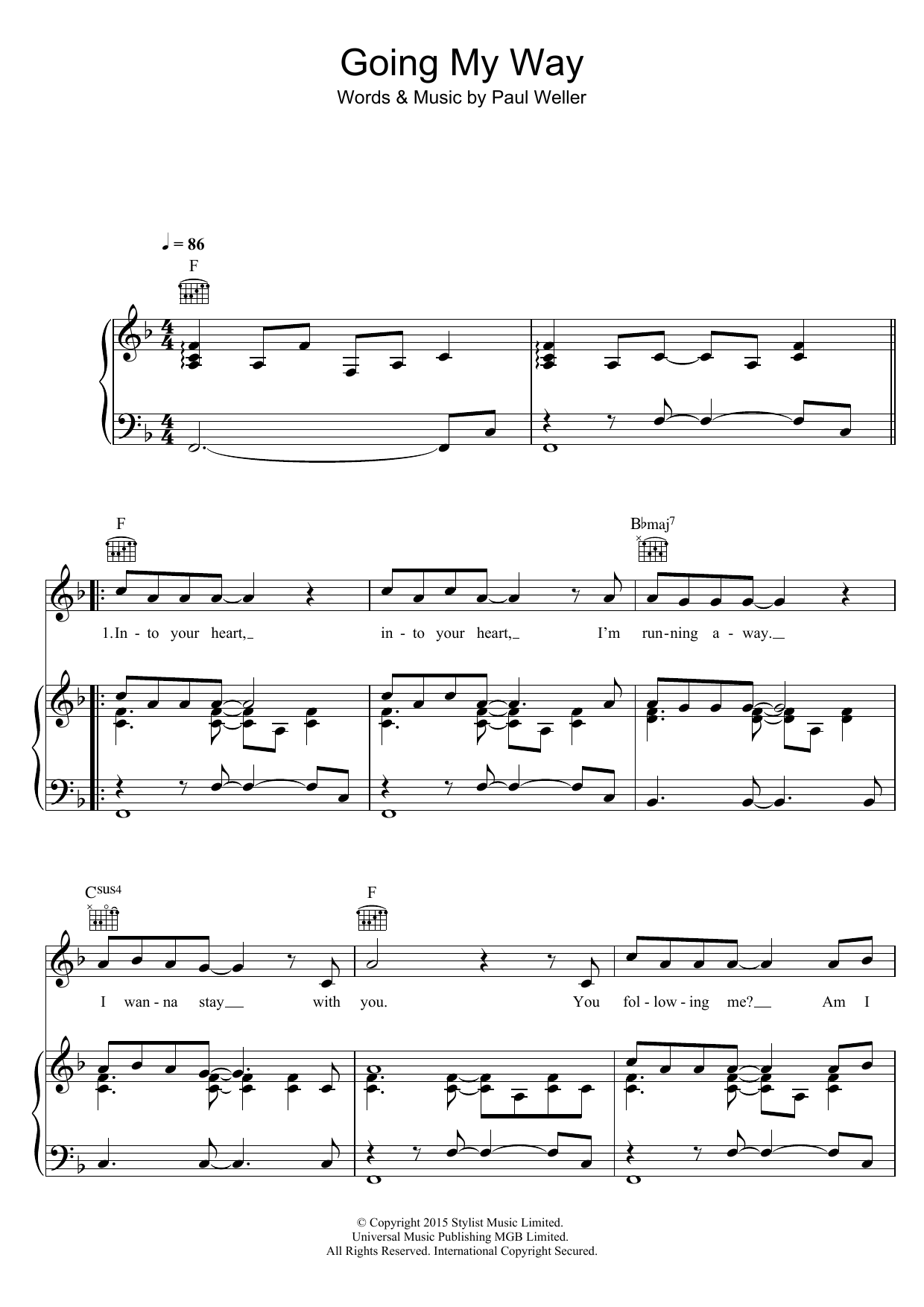 Paul Weller Going My Way Sheet Music