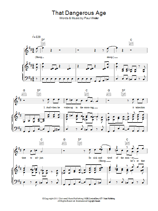 Paul Weller That Dangerous Age Sheet Music